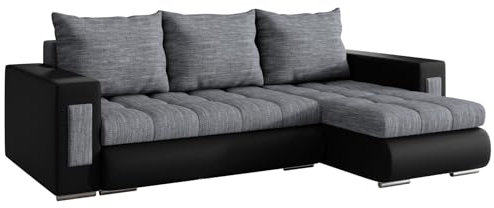 BROMARKT Sofa mit Schlaffunktion Ecksofa L-Form Schlafsofa Couch Bettkasten Wohnzimmer Möbel Merlin Eckcouch 3 Sitzer Wohnlandschaft Sofa 250x152x74 cm Schwarz Grau