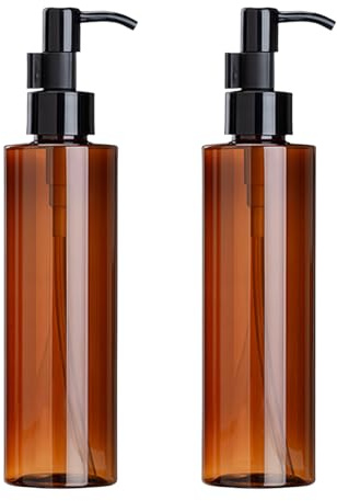 Lot de 2 flacons à pompe ambrés 200 ml Distributeur de savon rechargeable Conteneurs pour shampooing cosmétique Huile de démaquillage
