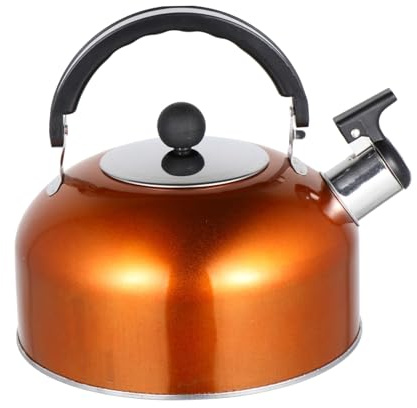 LIGIGWASH Bollitore in Acciaio Inossidabile Da 1,8l Con Fischio, Fondo Piatto Rinforzato, Compatibile Con Fornelli a Induzione e a Gas, Resistente e Portatile, Colore Arancione