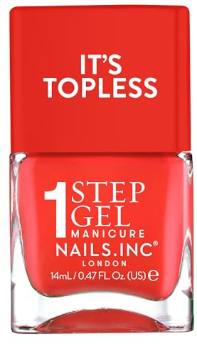 Nails Inc Topless Jennifer (Korallen-rot) – Gel-Nagellack ohne UV – 1-Schritt-Maniküre mit ca. 8 Tagen Halt – Schnelltrocknend, vegan & 21-free – Für Kinder & Erwachsene – ohne Base Coat & Top Coat