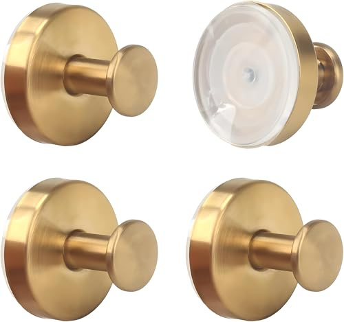 4 Stück Saugnapf Haken Badezimmer Saughaken Vakuum Saugnapf Haken Wiederablösbar Saughaken Handtuchhalter Wandhaken Edelstahl für Küche Badezimmer Toilette Handtuchhalter Ohne Bohren (Gold)