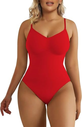 SHAPERX Body Moldeador Mujer Shapewear Adelgazante Fajas Reductoras Control de Abdomen Body Shaper lnvisible Bodysuit Posparto, UK-SZ5215-Red-L/XL