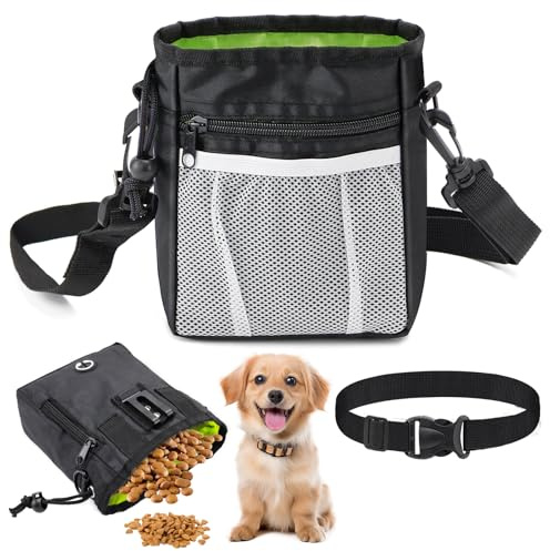 VZXZXE Bolsa para golosinas para perros, bolsa para golosinas para perros con dispensador de bolsas de excrementos 19 x 18 cm, cintura ajustable, versátil bolsa de comida para perros para paseos