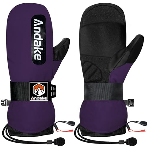 Andake Guanti da Sci per Uomo Donna, Caldi e Impermeabili, Antivento, per Sci, Snowboard, Viaggi, Escursioni e Sport Invernali All'aperto (Viola S)