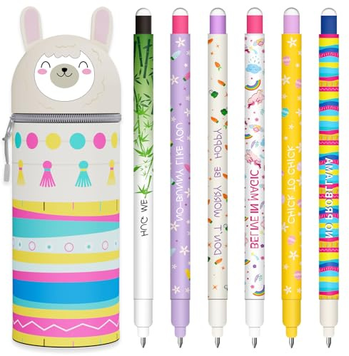 Radierbaren Gelstiften 2-in-1 Kawaii Silikon Federmäppchen,mit wärmeempfindlicher Tinte - Weiche Stiftetasche mit Reißverschluss & Hitzeempfindliche Stifte - 0,7 mm (Alpaca)