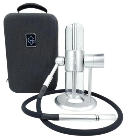 Shisha Portátil– Cachimba de Gravedad 360° de Vidrio y Aluminio – Hookah con Maletín para Hierba (GRIS)