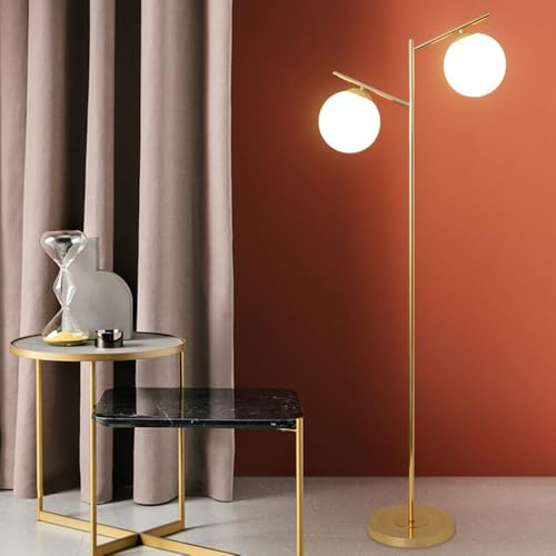 KlkrzJwy Lampada Da Terra A 2 Luci Mid-Century, In Vetro A Globo, 66,9, Alta Dorata Con E26 Dimmerabile, Lampada Da Terra In Vetro Smerigliato Per Soggiorno