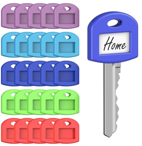 Uniclife 25 Pcs Key Covers Caps, 1 Key Identifiers with Labels, Soft Stretchy Key Covers for House Key, Cute Key Head Protectors for Standard Keys (Not for Odd-Shaped Keys), 5 Colors