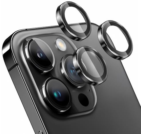 3 Pezzi Pellicola Fotocamera per iPhone 16 Pro e iPhone 16 Pro Max, Protezione Fotocamera, Protezione Obiettivo in Vetro Temperato 9H con Anello in Metallo Individuale, Copri Lente HD Anti Graffio