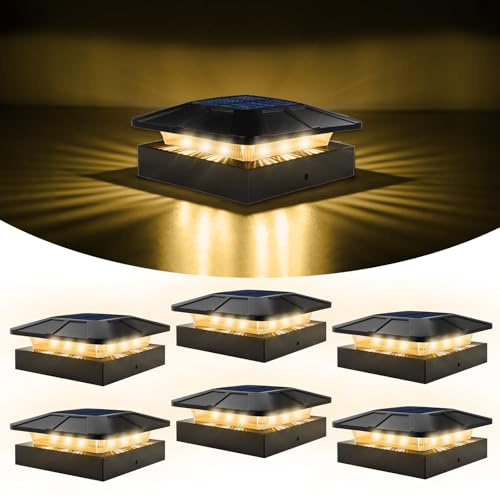 Spacelumen 6 Pack 4x4 Solar Post Cap Lights Outdoor with 3 Lighting Modes | (Cool/Warm/Neutral White) Wateproof Solar Powered Post lights for 4×4 & 3.5×3.5 Wood/Vinyl Posts Deck Fence & Garden Lighting