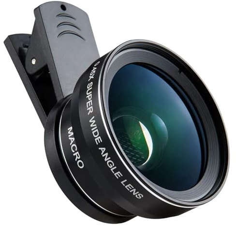 Mobile Phone Camera Lenses 2 en 1,Objetivo Macro 12,5X para movil, Objetivo Gran Angular de 0,45x, para iPhone Samsung y la mayoría de los teléfonos Inteligentes (Oscuro)