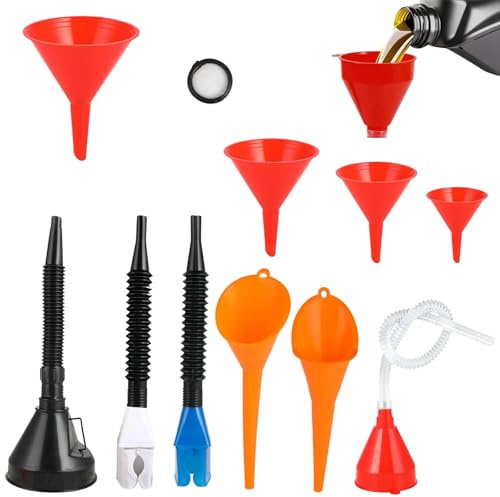 Lot de 10 entonnoirs à carburant flexibles en plastique à angle droit, entonnoirs à longue ouverture pour huile de voiture avec bec amovible et filtre, entonnoir universel pour moto, voiture, huile