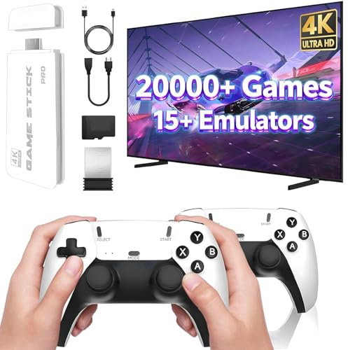 Upgrade Retro Konsole Spielkonsole Game Stick, Retrolink Spielkonsole 20,000+ Spiele Plug & Play für TV HDMI mit 2 Wireless Controllern, Geschenk für Familie (G2)