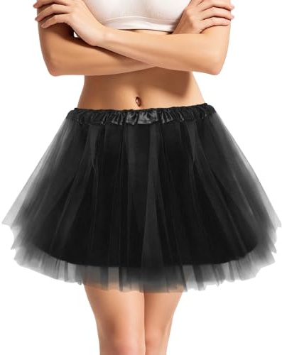 Falda de Tul Corta Negra, 40cm Falda Tul Negra Mujer Corta, Faldas Tutu Mujer, Falda Tutu Adulto, con Cuatro Capas de Forro, Disfraz de Fiesta para Adultos, para Halloween y Carnaval