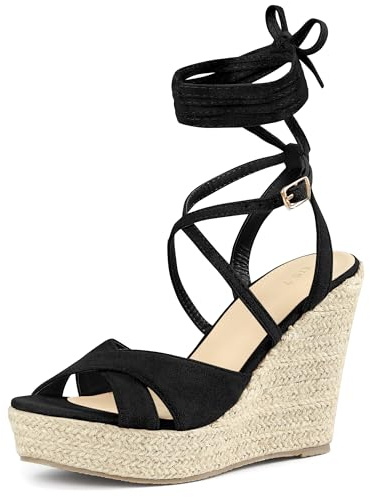 Allegra K Alpargatas con cordones para mujer, sandalias de tacón y plataforma, Black, 37.5 EU