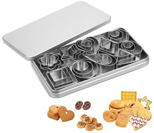 Plätzchen Ausstecher Set, 30 Stück Plätzchenausstecher, Mini Keksausstecher aus Edelstahl, Geometrische Cookie Cutter für Weihnachten&Geburtstag Tortendekorationen Zuckerkuchen und Kekse