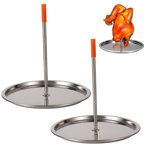 Whyzsjnclg Spiedo Verticale, Griglia per Spiedi Verticali in Confezione da 2, Spiedini in Acciaio Inossidabile con Spiedo Rimovibile e Leccarda per Pollo Intero, Pesce, Carne |.Design Auto-imbastito