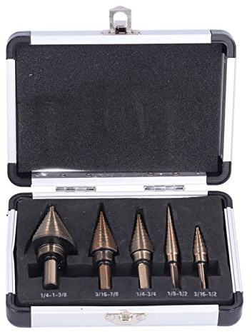 Baxnore Juego de brocas escalonadas con ranura en espiral profesional de 5 piezas Kit de brocas escalonadas de carburo cementado multifuncional para carpintería y trabajo de metale