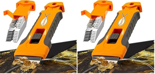 Glasschaber Herdkratzer mit 15 Ersatzklingen im Griff, Küchenschaber Scraper für Kochfeld Backofen Induktionskochfeld Glaskeramik, Super in der Hand Haarbürste. (Packung mit 2)