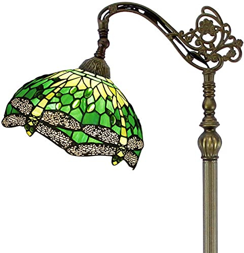 Antico Sle Lampada da Terra con Base Arcuata Regolabile Verde Macchiato s Libellula e Perfetto per Lettura e Home Decor