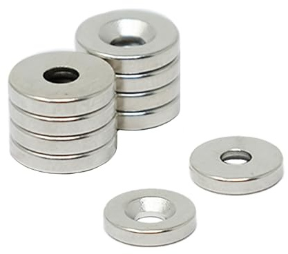 N42 Neodymium Countersunk Magnet for Arts, Crafts, Furniture Fixings, DIY, Hobbies and Science - 10mm dia x 2mm thick x 3mm c/sink - 1.2kg Pull - South - Pack of 10
