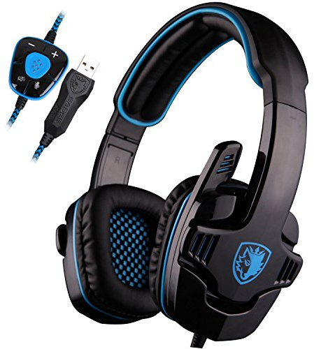 Sades SA-901 USB Wired 7.1 Surround Geräuschunterdrückung PC Gaming Headset mit Mikrofon Blue + Black