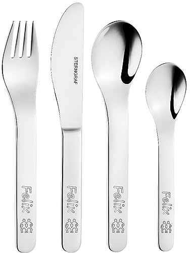 Sterngraf Kinderbesteck mit Gravur Sternzeichen + Name/Datum 4tlg personalisiert - Geschenk zur Geburt/Taufe, Taufgeschenke für Mädchen & Jungen