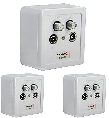 3X Toma de satélite PremiumX PX4 Toma de 4 vías Toma de Antena Twin Clase A Toma de satélite 2X Sat 1x Radio 1xTV | En Pared + en Pared