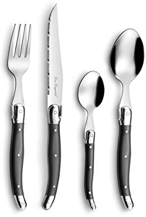 LOU LAGUIOLE Tradition Service 48 couverts en Inox Pour 12 personnes, Gris | Ménagère 48 couverts pour 12 personnes, Acier inoxydable 18/0, Finition Brillante, Compatible lave-vaisselle