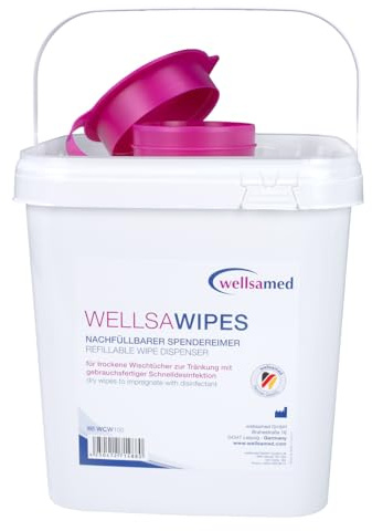 Wellsamed wellsaclean nachfüllbarer Spendereimer, Feuttuchspender leer, Vliestuchspender, wiederverschließbar, max. 5 Liter beziehungsweise 90 Tücher