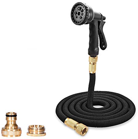 Garden Hose Pipe - 50FT/15 Metres - 8 Pattern Spray Nozzle Expandable Magic Stretch Hosepipe with Solid Brass Connector,Cleaning Yards and Showering Pets