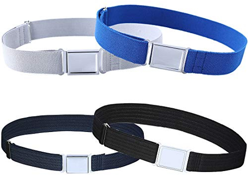 Kajeer 4 Stück Gürtel für Jungen Mädchen Verstellbar - Großer Elastischer Stretchgürtel mit einfacher Magnetschnalle für 2-15 jährige Jungen und Mädchen(Graue/Königsblaue/2 Welligkeit)