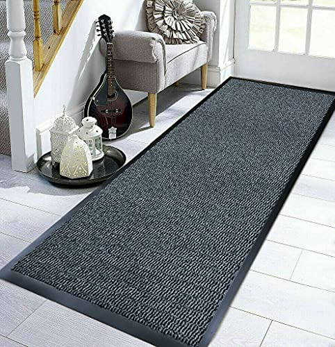 TrendMakers Medium Dark Light Grey Hardwearing Heavy Duty Black PVC Edge Pile Top Rubber Barrier Entrance Door Kitchen Utility Dust Floor Mats Rugs 80cm x 200cm