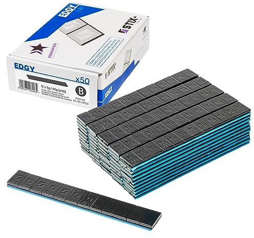 Stix 50 Streifen Klebegewichte Edgy Slim Auswuchtgewichte 60g 12x5g schwarz 3,5mm verzinkte Stahlgewichte mit breitem Klebeband für Alufelgen & Schwarze Pkw Felgen