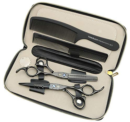 JIESENYU 6 Inch Hairdressing Scissors Professional Hairdresser 440C Steel Hair Styling Tools Offset Scissors Set with Case Combs (Set)