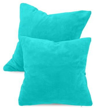 npluseins 2er Pack Coral-Kuschel-Fleece Kissenhüllen, 40 x 40 cm, Türkis | Öko-Tex Standard 100, verdeckter Reißverschluss, flauschig weich, pillingarm, waschbar bis 40 °C, schnelltrocknend