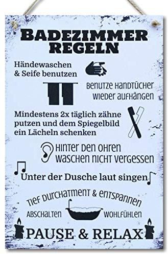 CARISPIBET Badezimmer Regeln |Haus, Dekoration, Schilder, Regelliste, Vintage, perfekt für Ihr Haus