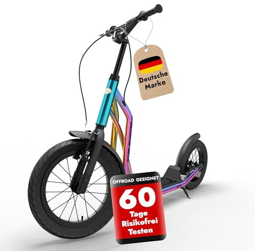 STAR SCOOTER Kinder Tret Roller ab 7-8 Jahre | 16/12 Zoll Mixed City Kick Scooter Luftreifen | Chrom