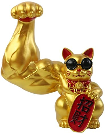 Prettyia Lucky cat Statue,Lucky cat Waving arm Giant Hand Muscle Arm,Waving cat cat Decorations Fortune cat,That Doesn't Need a Battery Lucky cat,symbolizing Wealth (Gold)