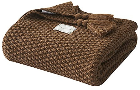 Zoomlie Wendbare Decke aus 100 % Acryl, große Strickdecke mit Fransen, Fransen, Schal, weich, warm, gemütlich, Bettdecke für Sofa, Doppelbett, Büro, Couch, Stühle (braun, 150 x 200 cm)