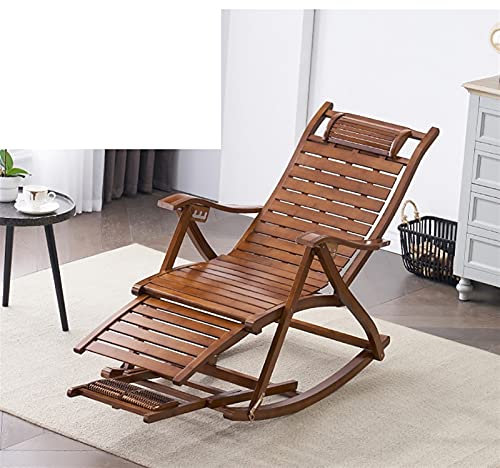 DUNAKE Komfortable Garten-Liegestühle,Ergonomischer Outdoor Holz Schaukelstuhl,Gepolstert Klapp Schaukelstuhl Relax Chair,für Terrasse, Veranda, Deck, Garten, Balkon,90-170 ° -5 Niveaux RéGLs