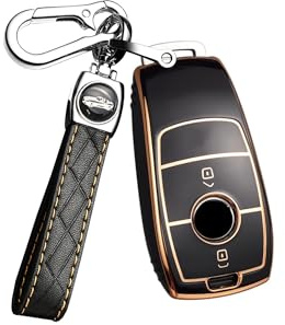 ontto TPU Autoschlüssel Hülle Passt für Mercedes Benz A C E S G Klasse GLC CLE CLA W177 W205 W213 W222 S63 AMG Fernbedienung Cover Schlüsselanhänger Schutzhülle Schlüsselcover Schlüsselbox-Schwarz