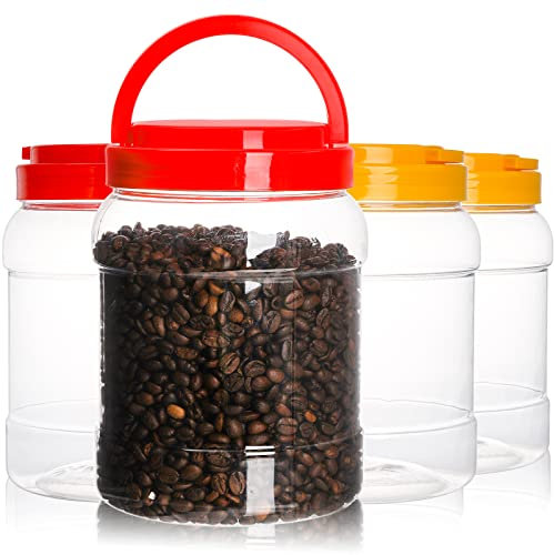 Lyellfe Confezione da 4 barattoli in plastica trasparente, da 2000 ml, con coperchio a prova di perdite, barattoli di plastica vuoti senza BPA, ermetici per alimenti per farina, prodotti secchi