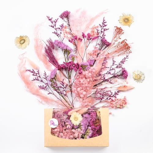 Kunstharz.Art Echte & natürliche getrocknete Blumen - Geschenk zum Muttertag & Ostern, Basteln mit Resin oder Osterdekoration, Blüten und Trockenblumen Set, Gastgeschenk für Hochzeit (Rosa Pink)