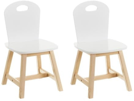 LOLAhome - Set de 2 sillas Infantiles Blancas de Madera de Pino de 28x28x50 cm. Diseño ergonómico para Dormitorio o Escritorio Que fomenta la autonomía y Comodidad de los niños con Estilo.