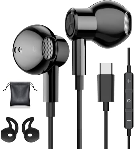 Auriculares USB C para Samsung Galaxy S26 S25 Ultra S24 S23 A55 A56 A17 A16 | Auriculares con Cable USB C y Micrófono Intraurales Cascos USB Tipo C para iPhone 15 16 17 Pro MAX Pixel 10 9 8 7