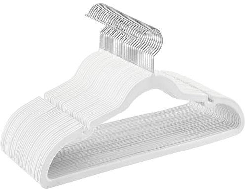 SONGMICS Grucce Appendiabiti in Velluto 30 Pezzi, Antiscivolo, Scanalature su Spalle, Barra per Pantaloni, Gancio Girevole a 360°, Salvaspazio, Spesso 0,6 cm, Largo 43 cm, Bianco CRF029W03