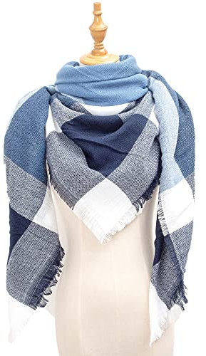 HGJH Schal,Winterschals, Groß, Kariert, Quadratisch, Weich, Warm, Dick, Trendiger Blauer Schal, Lang, Groß, Winterschal, Trendige Stola-Schals Für Frauen Und Mädchen