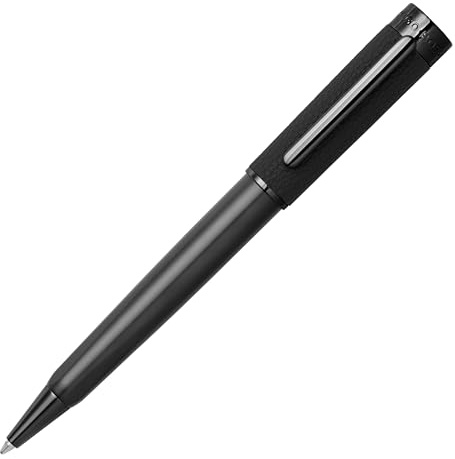 Hugo Boss Corium Kugelschreiber aus Polyurethan und Messing in der Farbe Schwarz, Länge: 14,2cm, Minenfarbe: Blau, HSU3894A