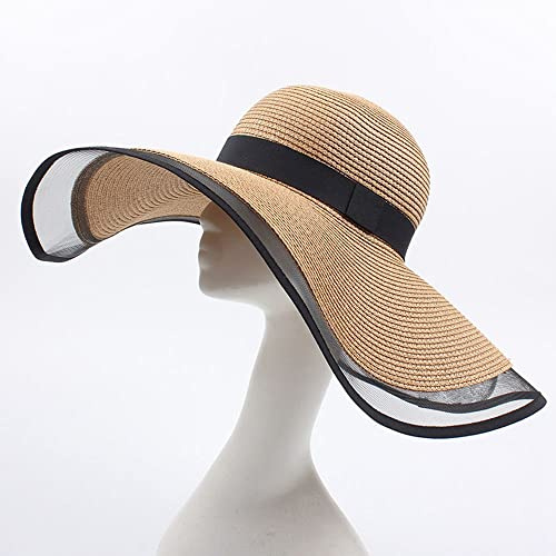 LUMoony 1Pcs Frauen Sonnenhüte Strohhut Faltbar Strohhut Sonnenhut Breite Krempe Mesh Strand Reise Hut Strohhut aufrollbar, Sonnenhut Headwear UV Schutz Stroh Sommerhut Strandmütze Partyhut